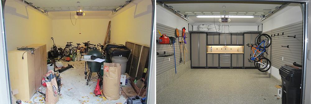 Garage organization using wall-mounted slatwall system
