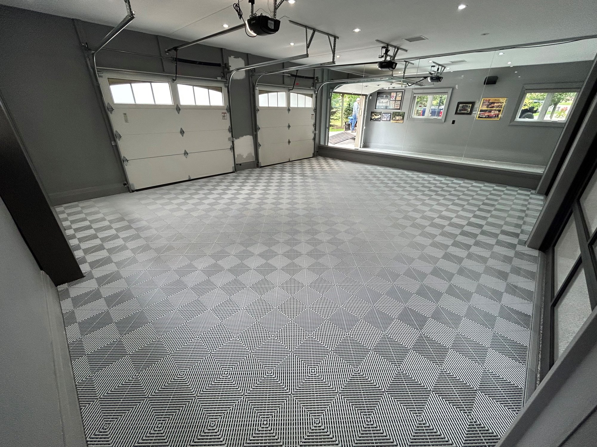 angled garage floor tiles and garage transformation - Garage Living