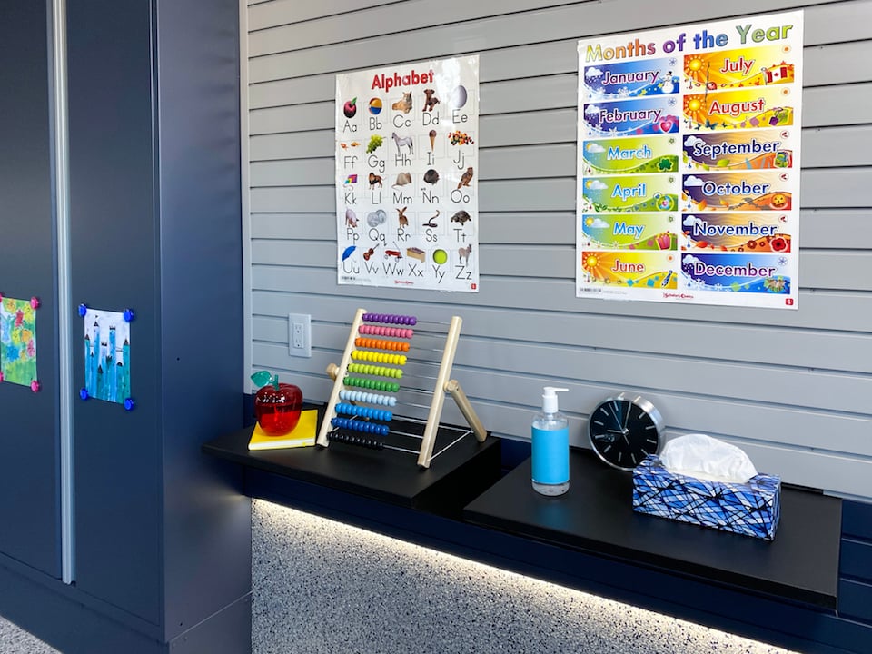 garage classroom hand sanitizing station