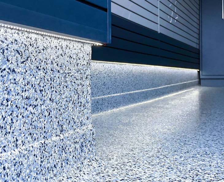 Garage lighting illuminates the floor for parking visibility and safety