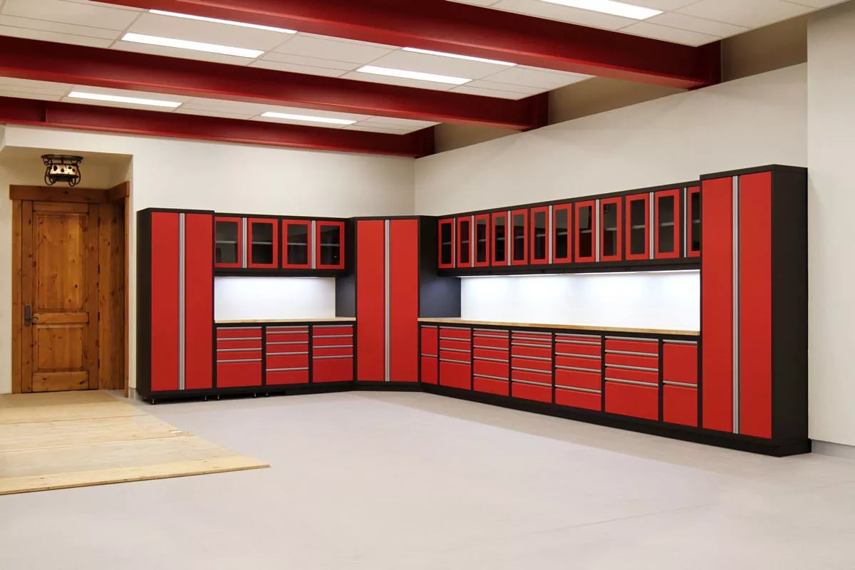 Red Cabinetry Custom Steel by Garage Living 