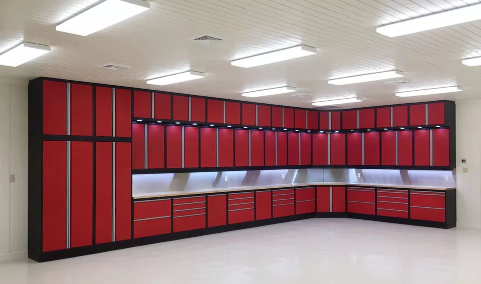 Red Cabinetry Custom Steel by Garage Living 