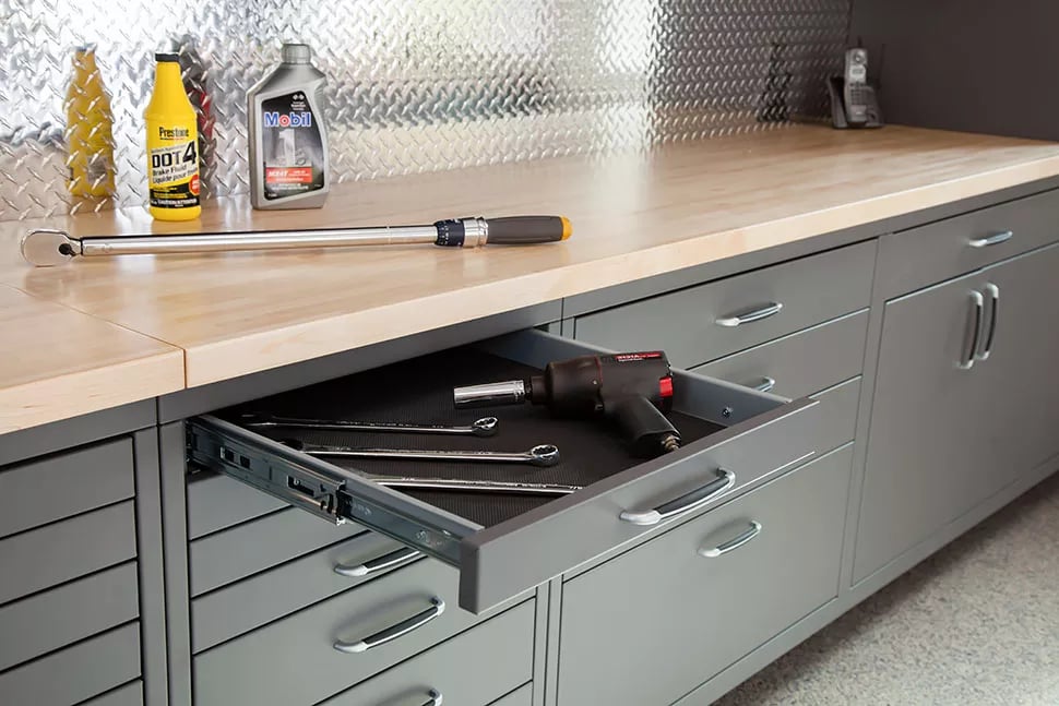 Open Drawer Cabinetry Custom Steel by Garage Living 