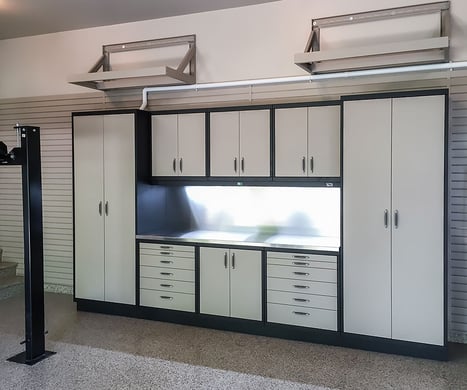 Custom Steel Cabinetry System - Garage Living Makeover after