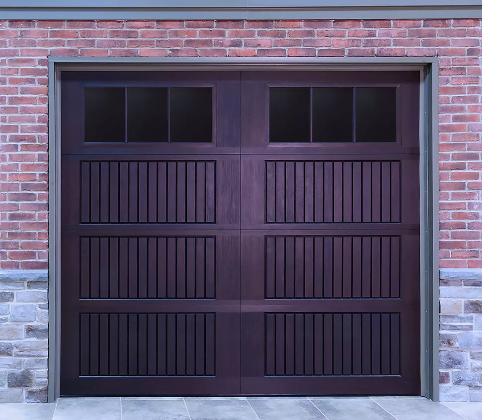 Carriage House fibreglass garage door with tinted windows - Garage Living