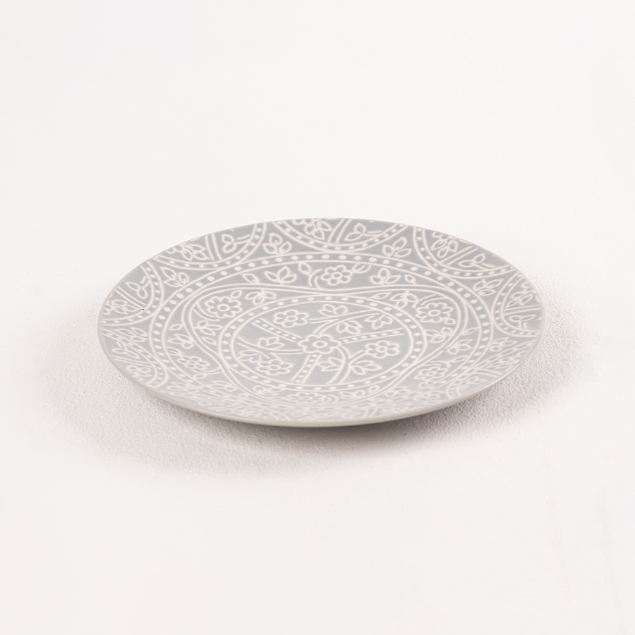 Grey Embossed Quarter Plate (Set of 2)