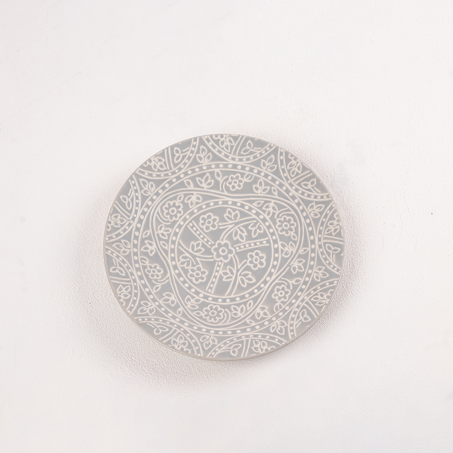 Grey Embossed Quarter Plate (Set of 2)